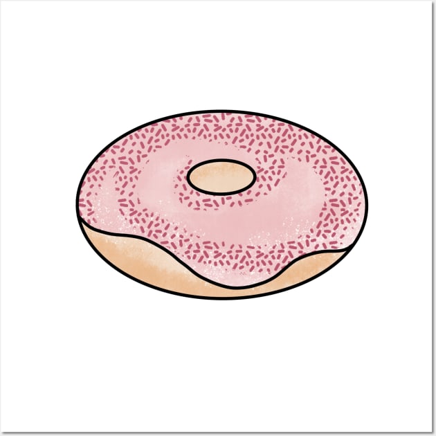 Donut Pink Donut Cute Coffee Dates Pastry Yummy Donut with Sprinkles and Frosting Doughnut Baked Goods for Donut Lovers and Foodies Delicious and Tasty Icing to Eat with Your Morning Coffee Wall Art by nathalieaynie